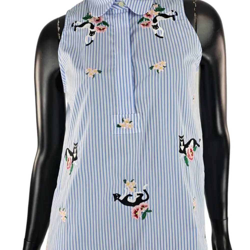 Max Mara The Weekend | Sleeveless Cat Embroidered Peter Pan Collar Top